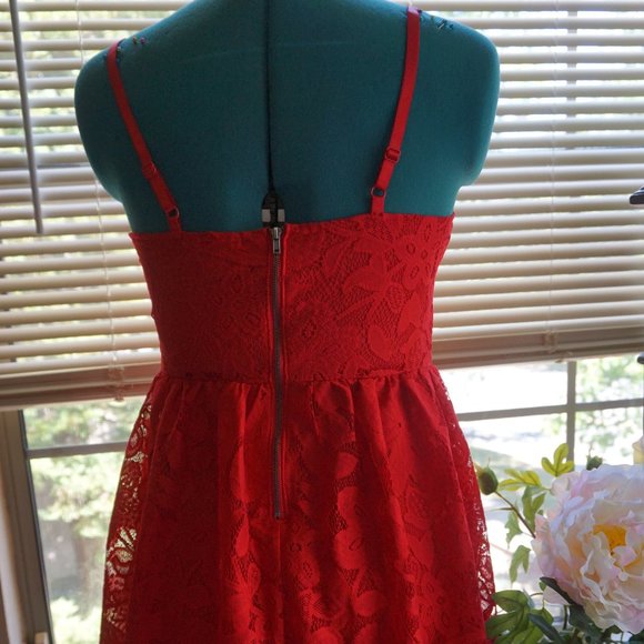 Red Lace Low Cut Dress - Picture 2 of 4